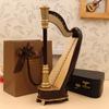 Wooden Miniature Harp Model with Black Gift Case Musical Instrument Model Musical Gifts Ornaments Decorations
