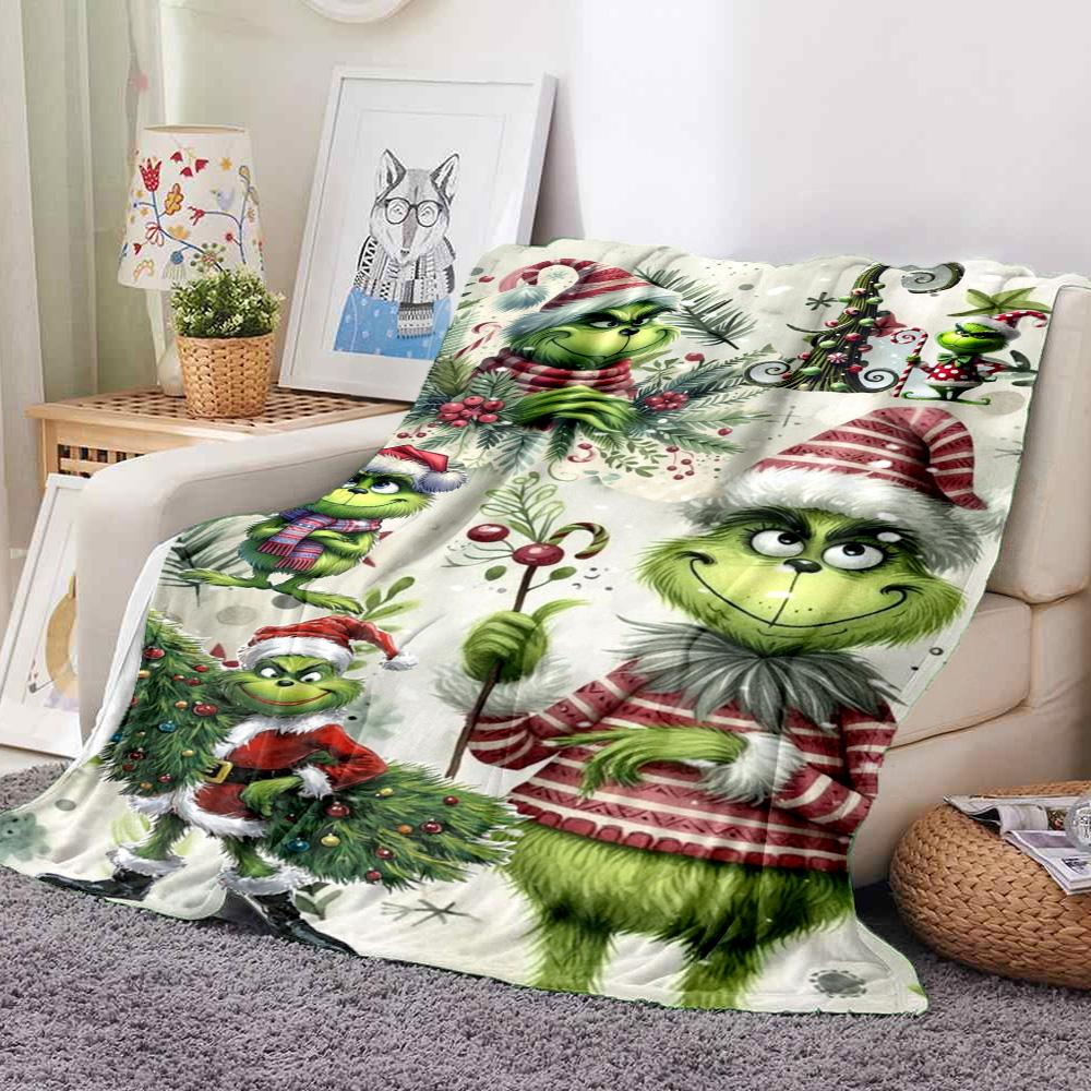 Grinch Christmas Flannel Blanket Throw Blanket Soft Warm Sofa Bed Camping Home Decor Unique Christmas Gift C9211500