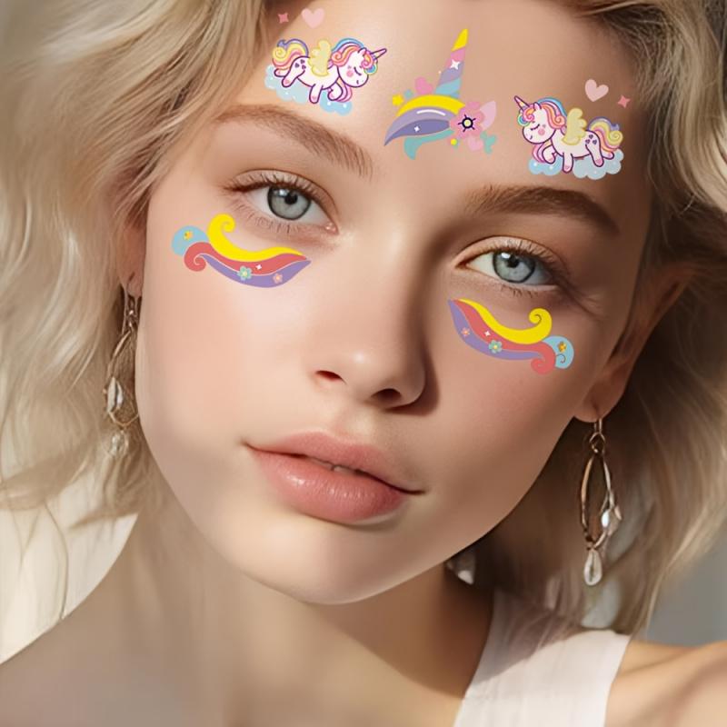 5Pcs Unicorn Temporary Tattoos Cute Rainbow Face Body Stickers For Music Festivalsparties Birthday Party Favors Gifts