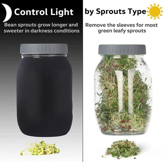 32Oz Sprouting Jar Kit 2 Wide Mouth Mason Jars with Stainless Steel Screen Lids Blackout Sleeves Stand Drip Tray Mason Jar Sprouting Set