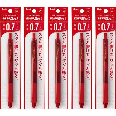 PENTEL EnerGel S Gel Ink Ballpoint Red Set of 5 0.7mm Pen, Barrel, XBL127-B,