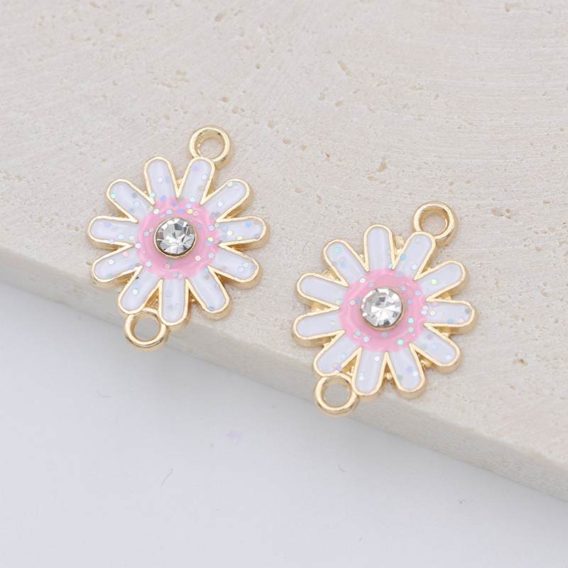 10Pcs Gold Plated Crystal White Pink Enamel Flower Charm Connectors For Jewelry Making Bracelet Findings Diy Accessories