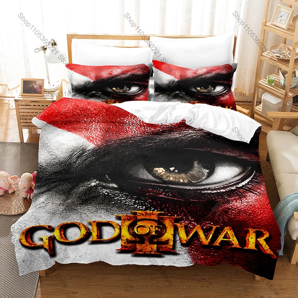 Kratos God of War Bedding Set 3 Piece Duvet Cover Set Classic Game Bed Linen for Teens Bedroom Decor