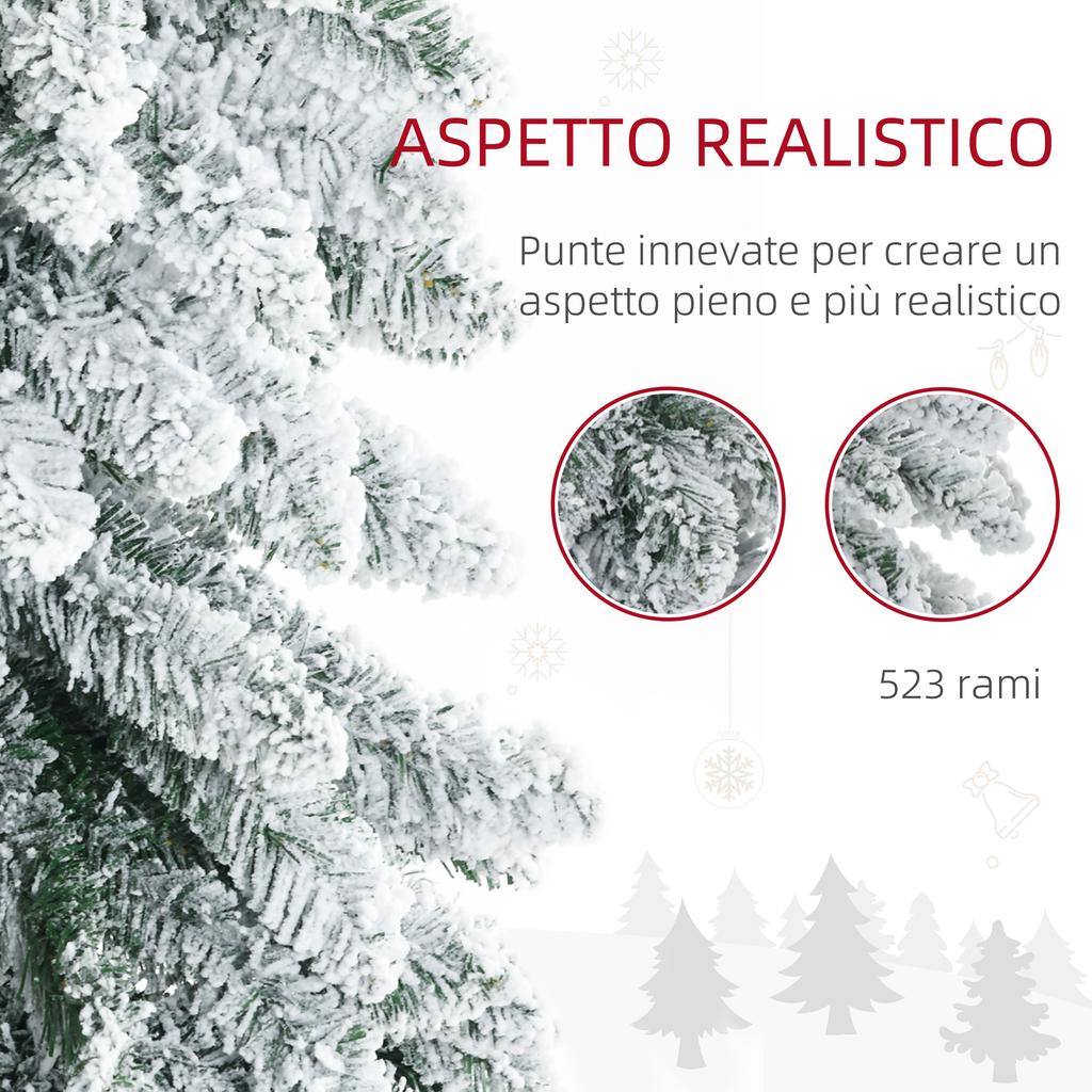 180cm Snow-Covered Christmas Tree with 523 Branches and Steel Base for Indoor Use