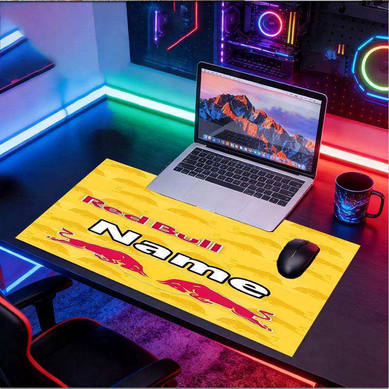 Custom Name Personalized Red Bull Racing Pattern Mousepad, Laptop PC Desk Mat, Decorative Desk Mat for Home Keyboard Pad Gift