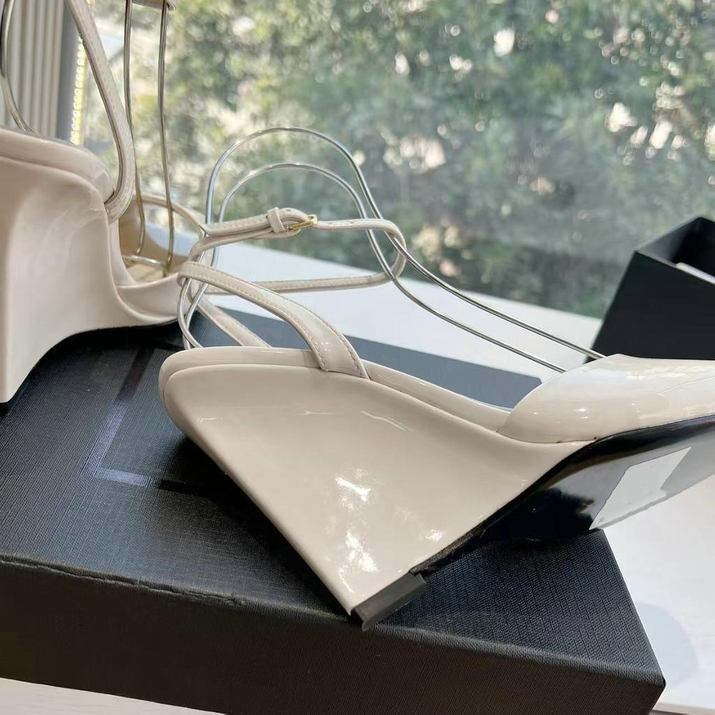 Fashion 2025 Unique Design Square-Toed Patent Leather High-Heeled Chunk-Heeled Women'S Shoes Wedge Heel Fish-Mouth Sandals