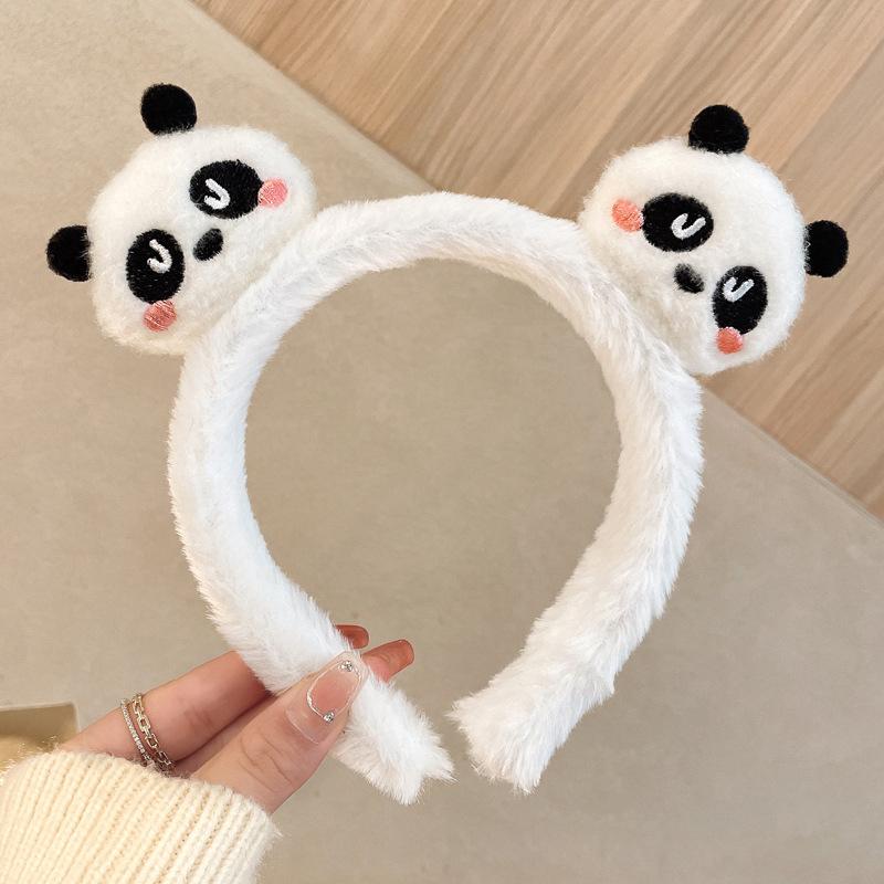 Cute Panda Hair Bands Women Face Wash Special Non-slip Headband Cartoon Plush Wide Edge Headband Girls Hair Accessories