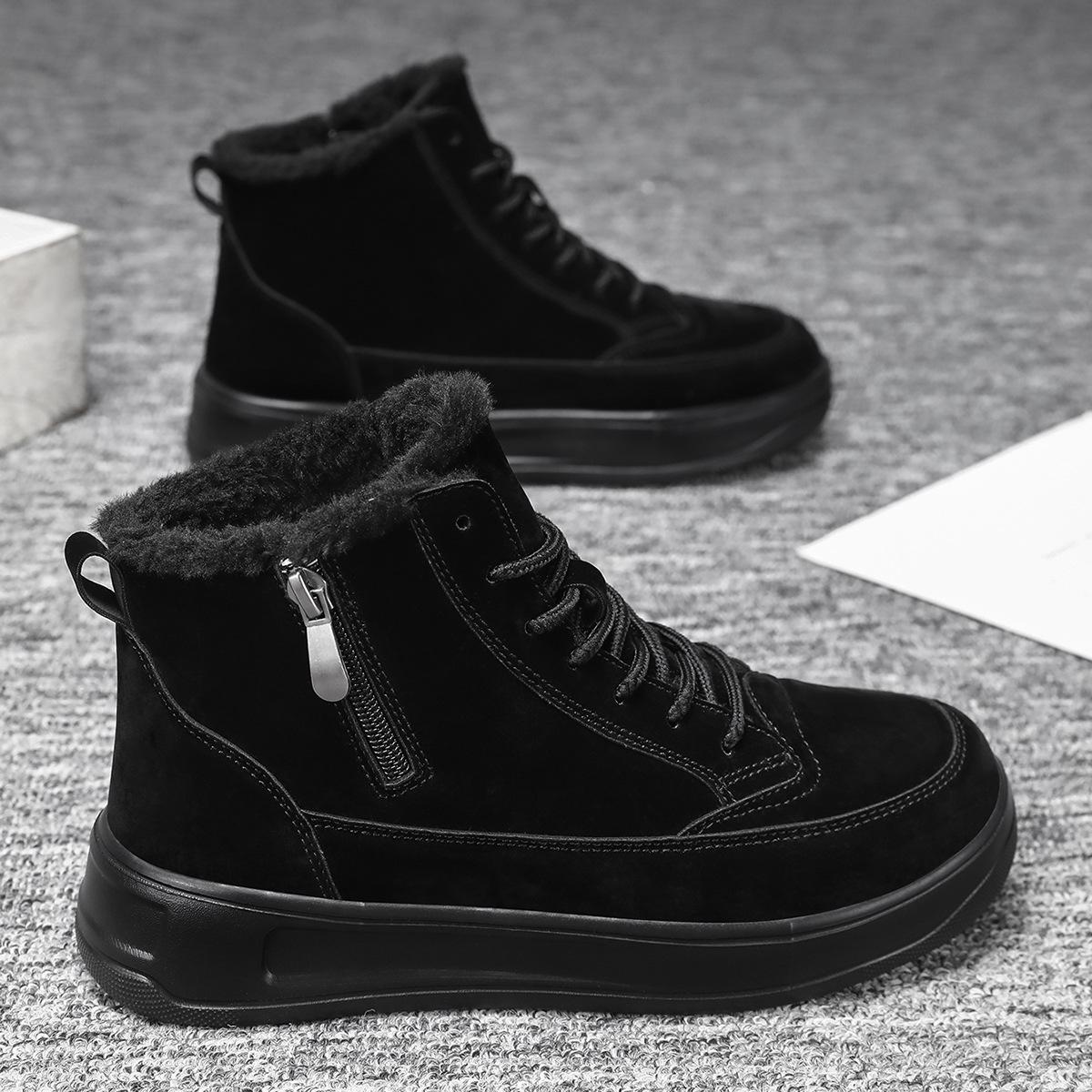 

Winter new leather velvet thermal cotton shoes casual outdoor snow boots cotton shoes Martin boots 36 чёрный