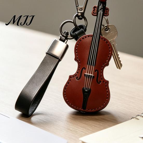 Stylish Instrument Keychain Retro Cello Keychain, Faux Leather Charm with Key Ring, Pendant Players for Car Home Keys, Music Lover Gift