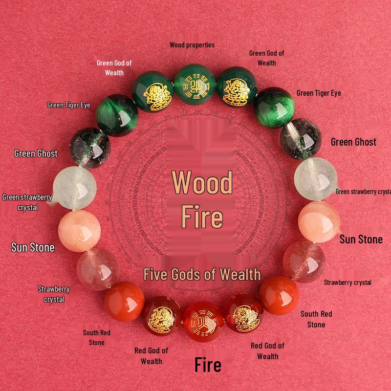 Auspicious Multi-Treasure Crystal Bracelet: Five Paths to Wealth with Wood & Fire Attributes