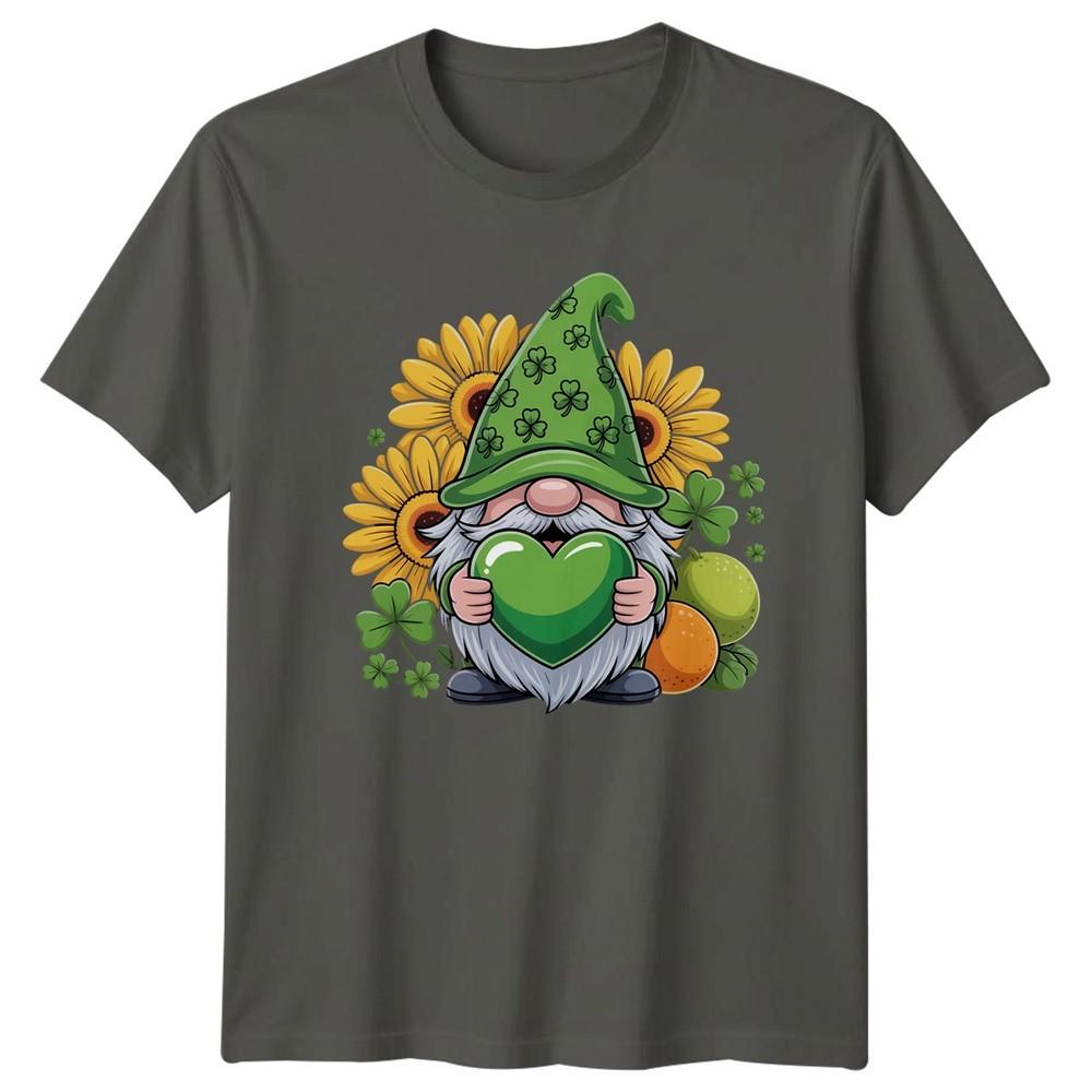 Lucky Green Gnome Holding Heart TShirt St Patricks Day Gnome Holiday S