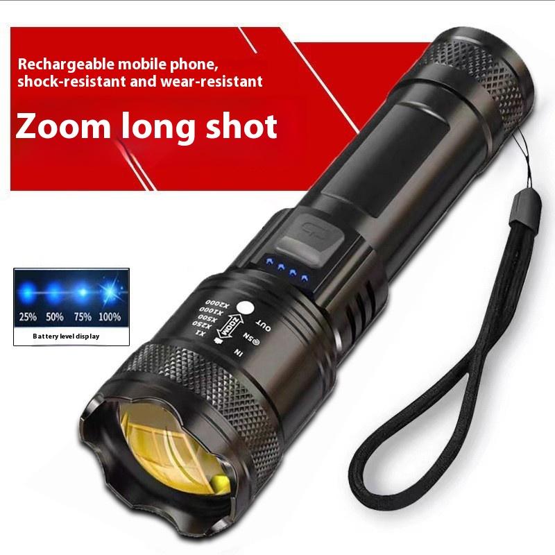 Powerful P50 Led Type-C Charging Flashlights Bright Light Emergency Spotlights Telescopic Zoom Light Builtin 18650 Battery