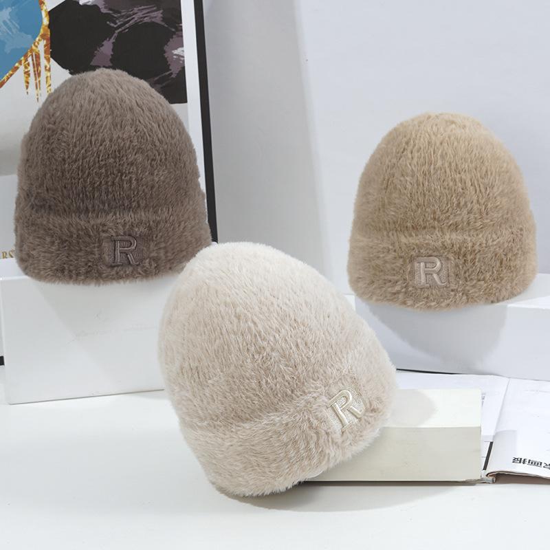 New Hat for Women's Warm Imitation Mink Knitted Hat Korean Style Versatile Windproof Ear Protection Wool Hat Versatile Cold Hat Men