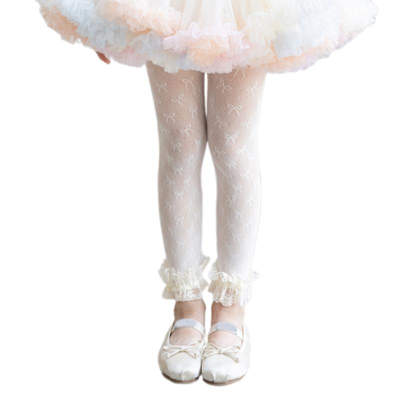 Comfortable Stretch Sweet Tights for Girls Lace Trim Soft Nylon Fabric Leggings Play Outfits Spring Summer