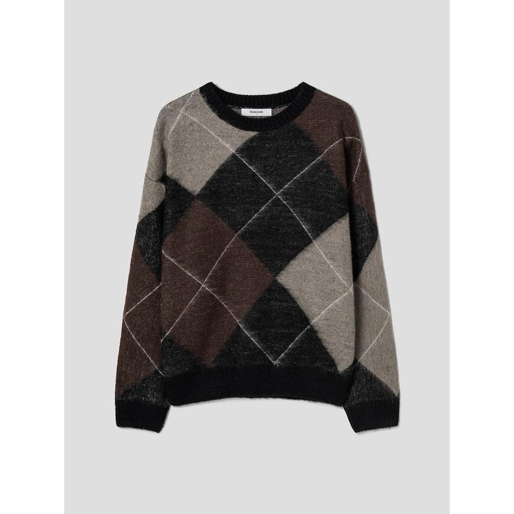 8Seconds Brush Big Argyle Knit Pullover Brown Dark Brown/M