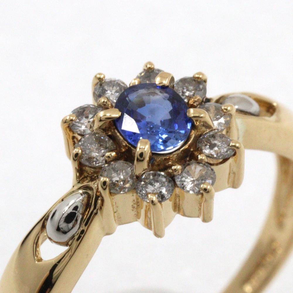 Ring K18 Yellow gold/Pt900Platinum/Sapphire / Diamond #5.8(US Size) 2.3g Women Used