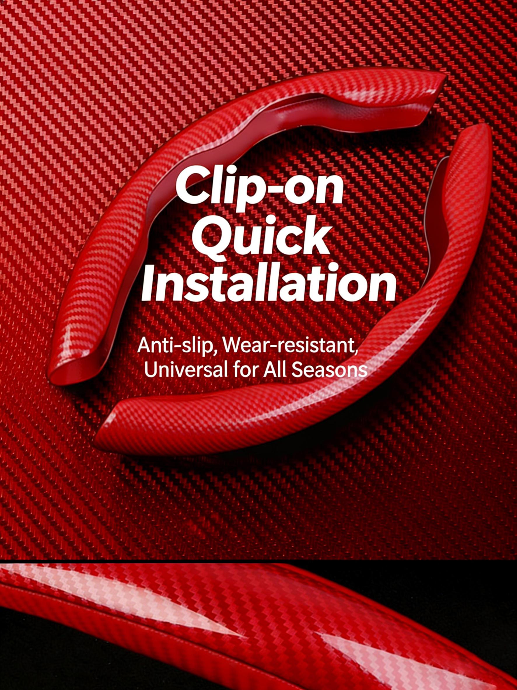 

2pcs Carbon Fiber Texture Quick-Install Snap-On Steering Wheel Cover, Universal Fit for All Seasons, Non-Slip Car Steering Wheel
