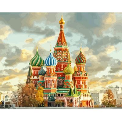Fortezza Rossa Mosca Russia Paesaggio Pittura Digitale Fai da Te con Numeri Arte da Parete Moderna Pittura su Tela Regalo Unico Decorazione per la Casa 40x50cm