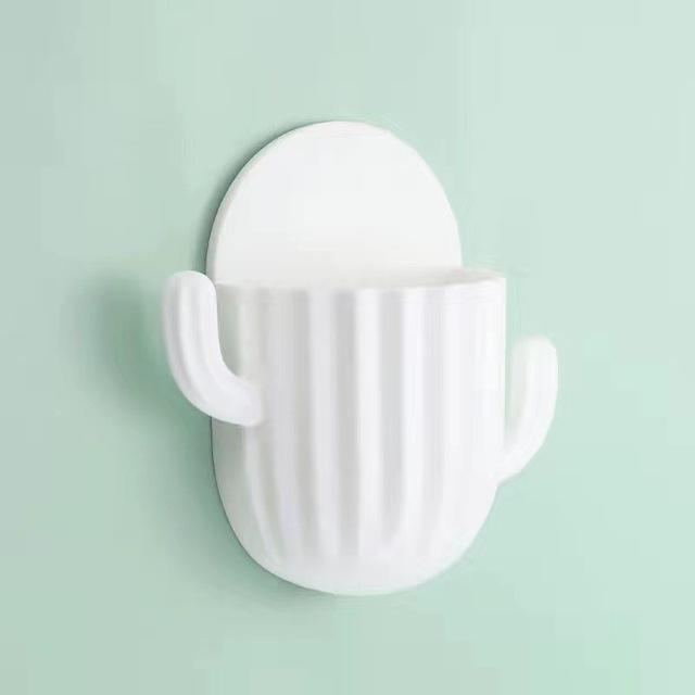 

1 шт. держатель для зубной щетки, самоклеящийся настенный бесшовный кактус, полка для хранения, органайзер для бритвы, полка для слива, аксессуары для ванной комнаты белый