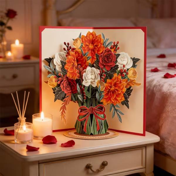 Ewige Blüte Popup-Karte für Valentinstag und Muttertag mit Laserschnitt-Motiv