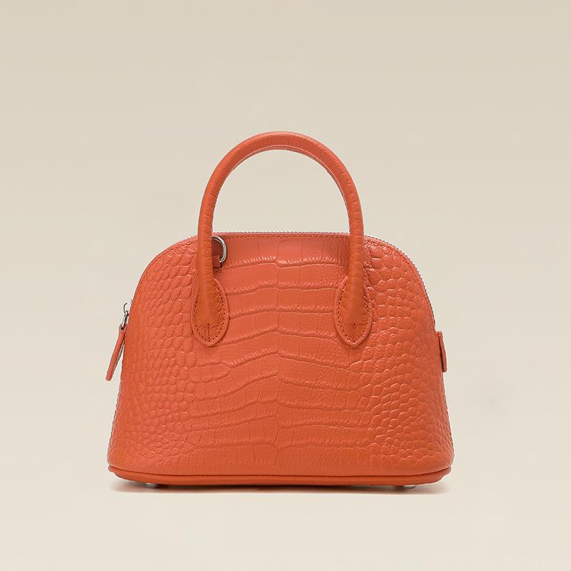 Crocodile Pattern Shell Bag First Layer Cowhide Handbag Large Capacity Commuter Leather Women's Bag Shoulder Messenger Bowling Bag