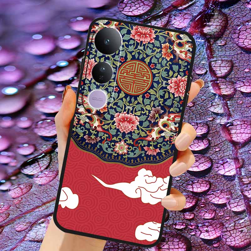 Case For Vivo V50 Lite Soft 3D Flower Relief Emboss Silicone Covers for Vivo V 50 Lite 4G 5G V50Lite Soft Capa Protective Casing