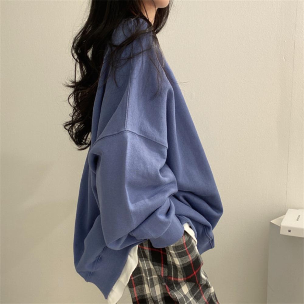Women's Casual Two-in-One Sweatshirt, Loose Korean Style Solid Color Fleece Top, All-Match Spring Autumn Outerwear