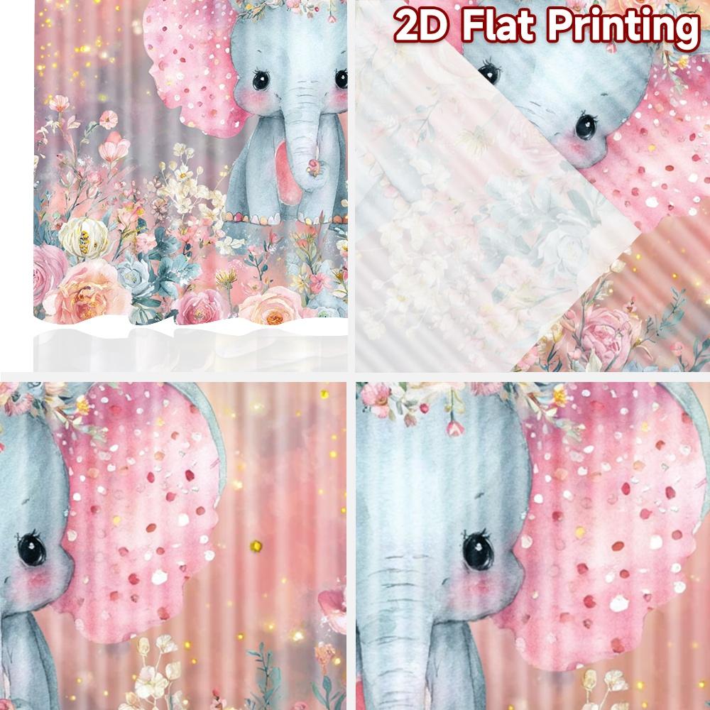 2D flat printing 2pcs Curtain Curtains Spring Floral Elephant Digital Printed Polyester Drapes Family Party Decoration Perfect
