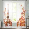 Eiffel Tower And Fall Season Leaves Tulle Curtains For Living Room Decoration Modern Veil Chiffon Curtains Bedroom Sheer Voile