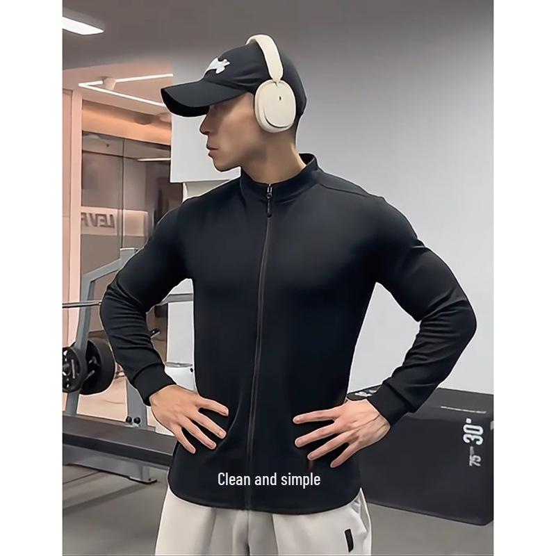 Men's German Velvet Double-Sided Cardigan Hoodie, Slim Fit, Stand Collar, Long Sleeve - Ideal for Autumn/Winter Fitness, Running, and Training.