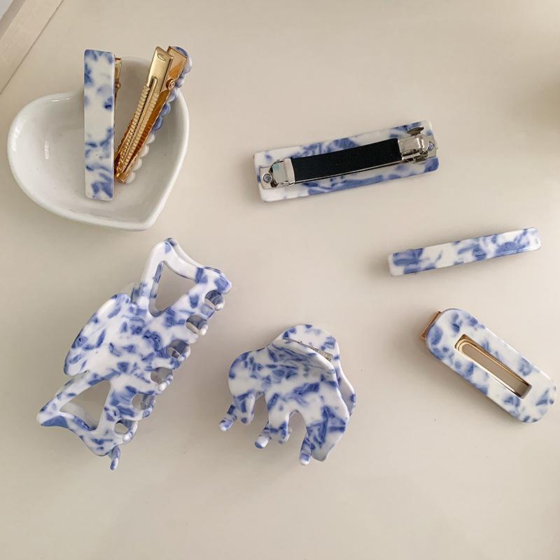 Retro Blue & White Porcelain Pattern Acetate Hair Claw