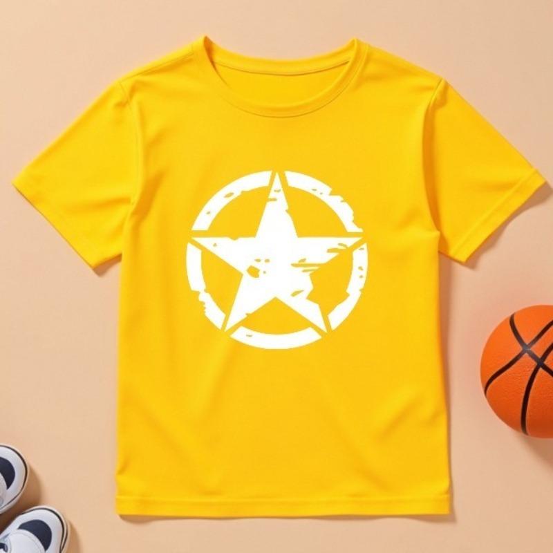 Kids Five-Pointed Star Print Crewneck Breathable Summer Short Sleeve Tee