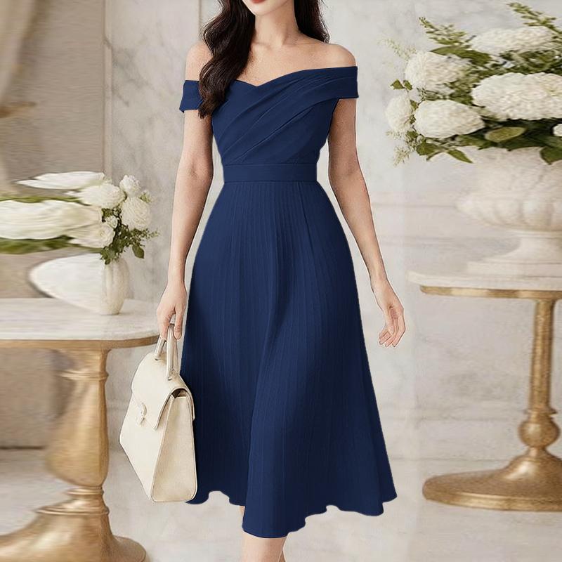 ZANZEA Women Elegant Off Shoulder Sleeveless Pleated Party Dress