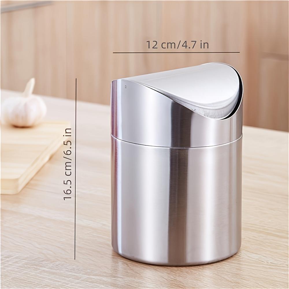 Stainless Steel Mini Desktop Wastebasket with Cover Recycle Bin Office Desktop Mini Trash Can Durable Waste Paper Basket