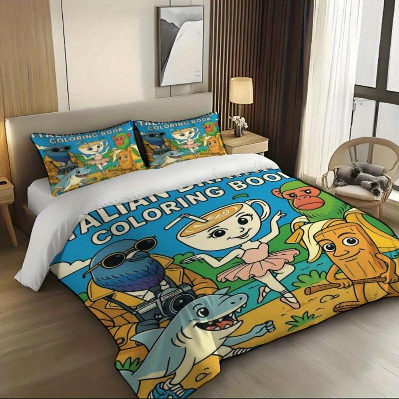 3-teiliges italienisches Gehirnfäule Bettwäsche-Set - Digitaldruck, Reißverschluss-Design, Maschinenwaschbar, 3 Teile, Gemütliches Schlafzimmer, Künstlerischer Druck