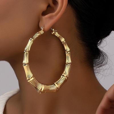 Cercles en Bambou Dorés Extra-Grands: Boucles d'oreilles audacieuses style européen et américain pour la mode Hiphop, la danse de rue et les discothèques.
