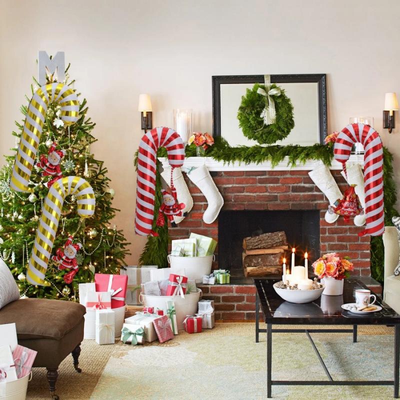 2pcsChristmas Aluminum Foil Balloons Santa Claus Christmas Tree Red Green Handheld Stick Balloons Party Decoration Hanging Ornam