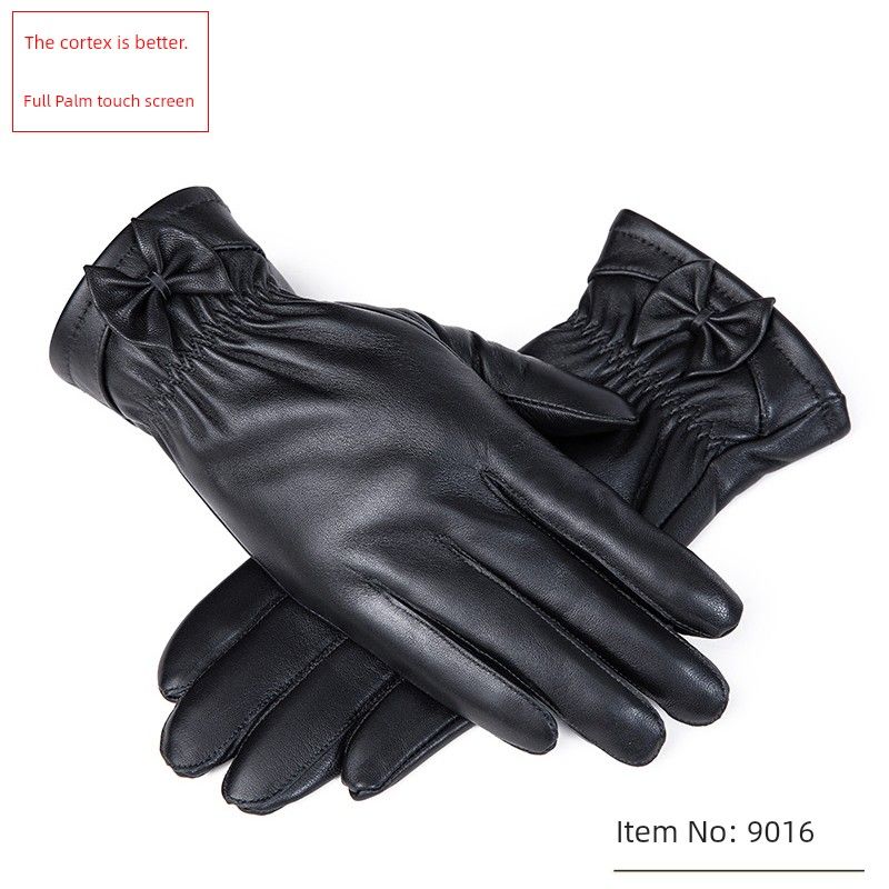 

Перчатки из натуральной кожи Женские Осенне-зимние на флисовой подкладке для велоспорта, вождения, зимние, мягкие из овчины, тонкие, холодостойкие, Heattech, с сенсорным экраном, для электромобиля 9016 black-plus Velvet M