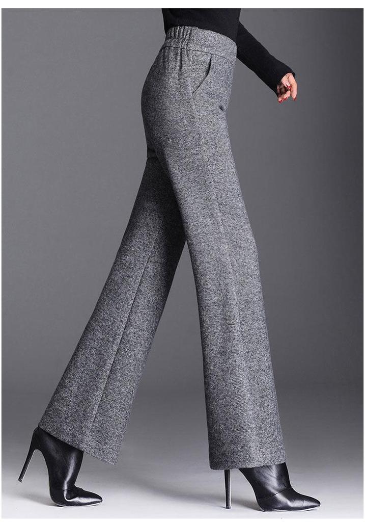 Women's Slimming High-Waisted Woolen Flare Pants, Autumn/Winter 2026 Collection - Stylish, Straight-Leg Design