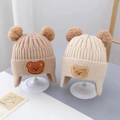 Winter Baby Beanie Cap Cartoon Bär Ohr Schutz Gestrickte Hut für Kleinkind Jungen Mädchen Nette Koreanische Warme Kinder Häkeln Hüte