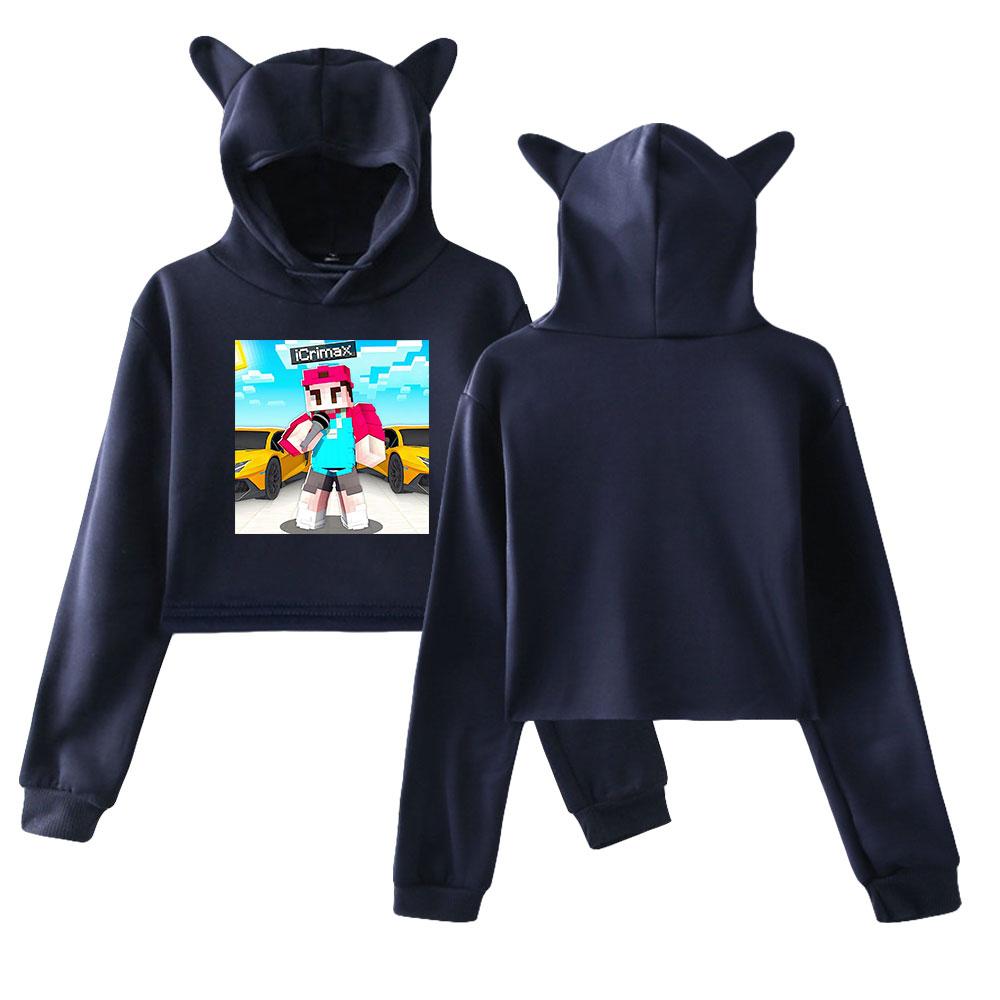 Icrimax Cat Ear Hoodie Women Long Sleeve Cropped Sweatshirts Female Casual Streetwear Crop Tops