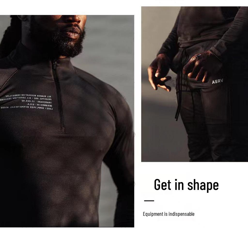 Pánské podzimní/zimní rychleschnoucí tričko s dlouhým rukávem, vysokým límcem a polovičním zipem, slim fit, na běhání