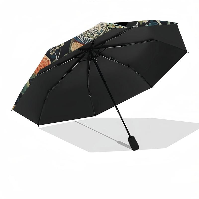 1pc Elegant Floral Owl Design Automatic Folding Umbrella, Portable 3-Fold Design with 8-Bone Iron Frame, Perfect for Outdoor Use, Festive Gifts, Trave