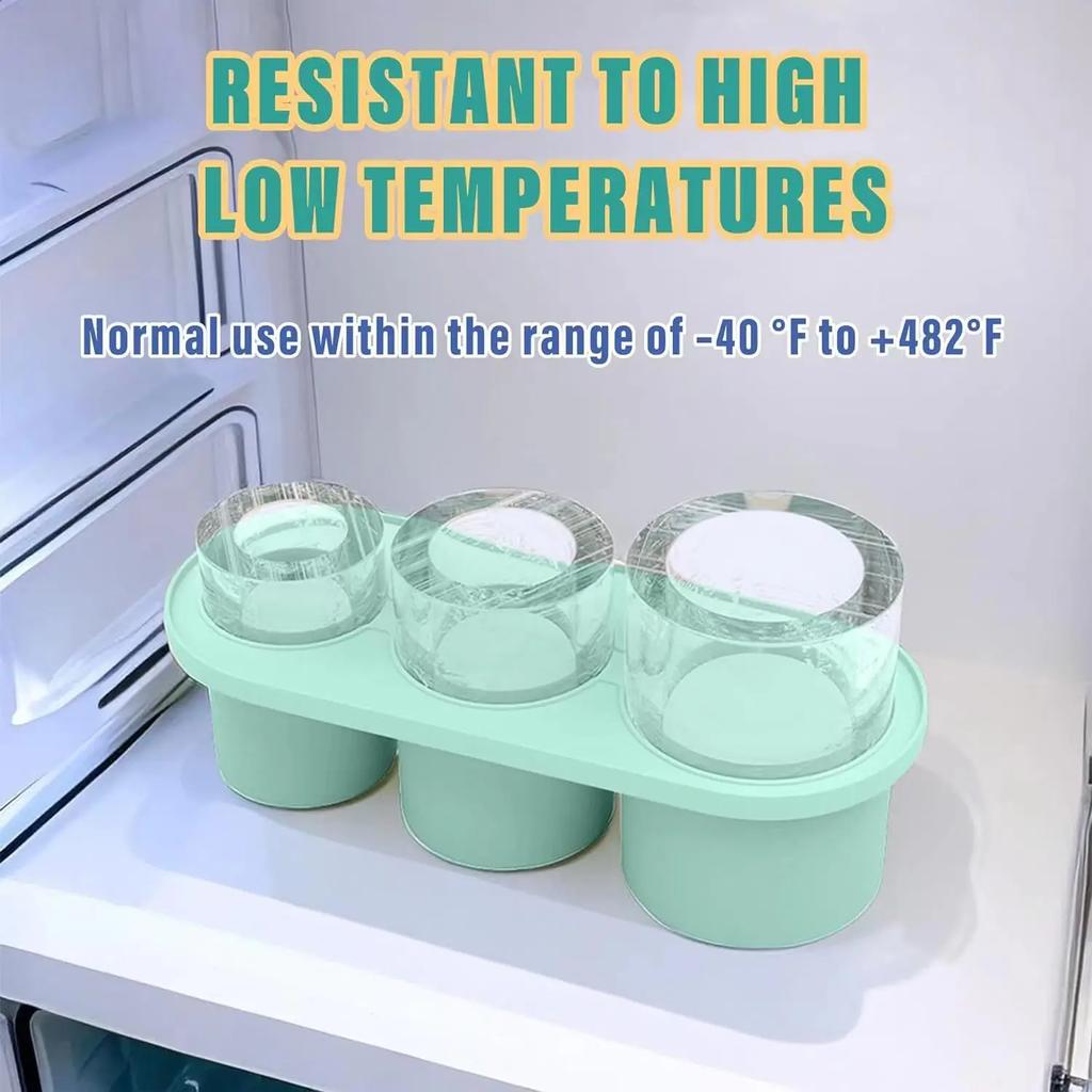 Silicone Ice Cube Tray with Lid for Tumblers Ice Cube 3 Cavities Silicone Ice Cube Maker for Chilling Drinks Coffee Juice