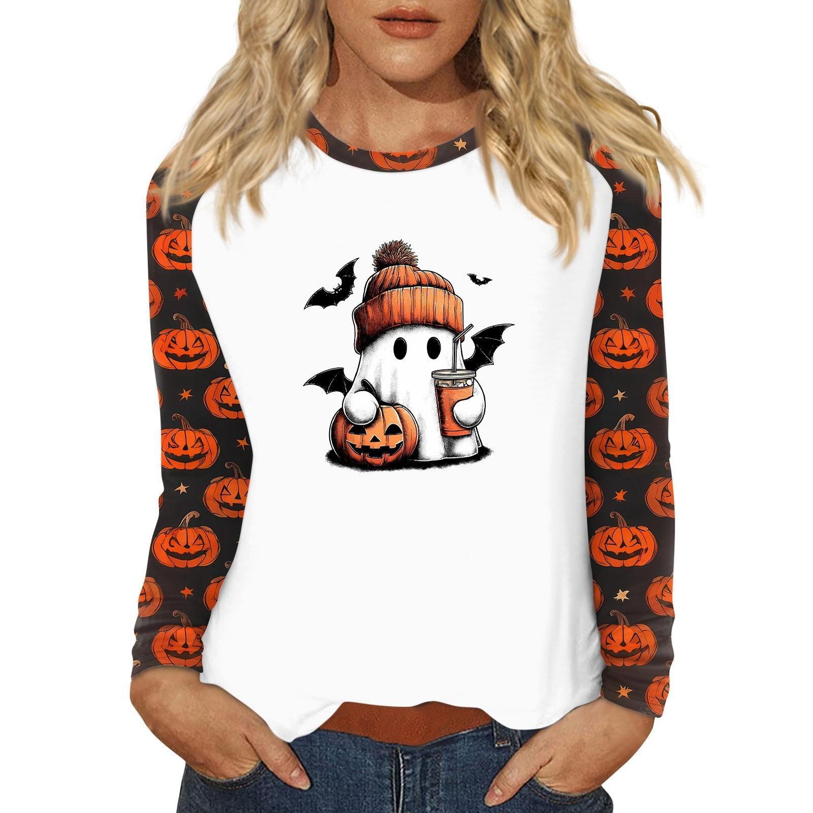 

Women s T Shirt Halloween Print Long Sleeve Daily Fashion Basic Round Neck Raglan Sleeve Top XL