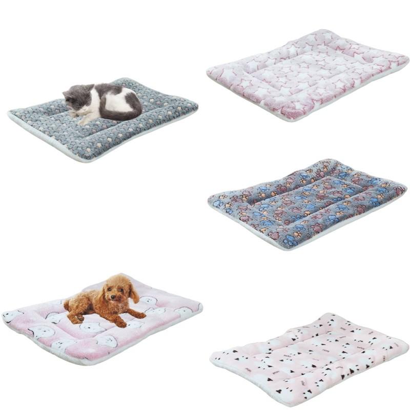 Blanket Warm Pet Pad Beds Cartoon Pattern Antislip Cats Dogs House Lamb Fleece
