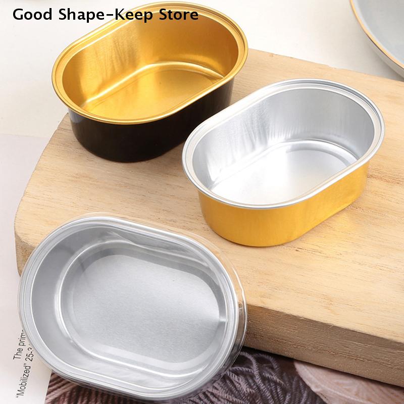 100Pcs 68ML Clear Lids Heat Resistant For Aluminum Foil Oval Non-Stick Baking Cups Cake Containers With Cakes