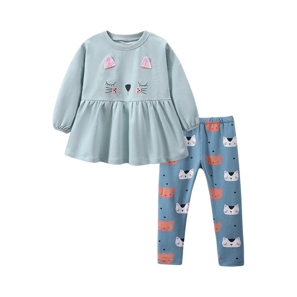 Cute Long Sleeve Cartoon Kids Set - Casual T-Shirt Outfit