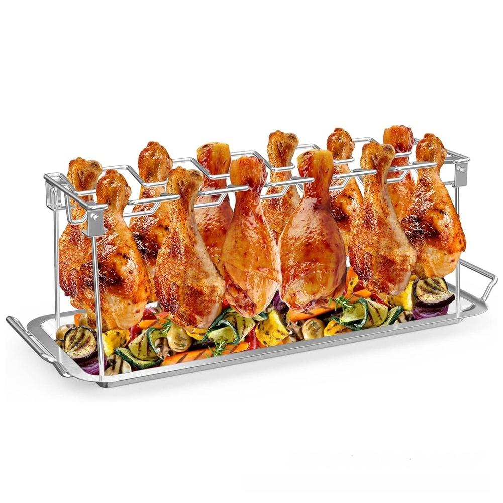 1PC Grill 43.5*14.5*15cm Stainless Steel 430 Chicken Leg Grill Tray For Flavoring Oven Outdoor Barbecue Grills Accessories