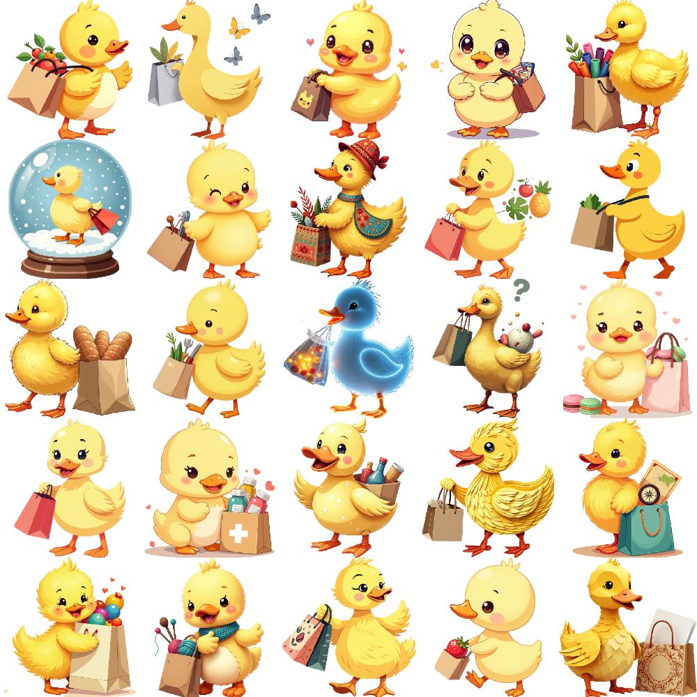 28pcs Cute Rubber Duck Semi Permanent Tattoo Stickers for Kids Boys Girls Waterproof Disposable Water Transfer Printing Stickers